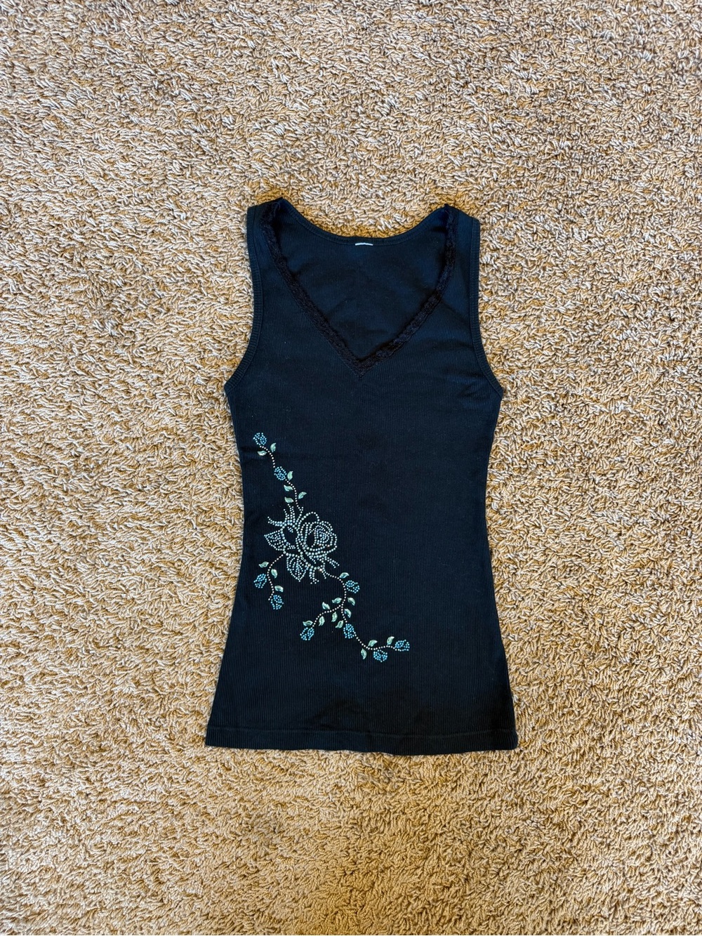 Black Cache Floral Embellished V-Neck Tank Top